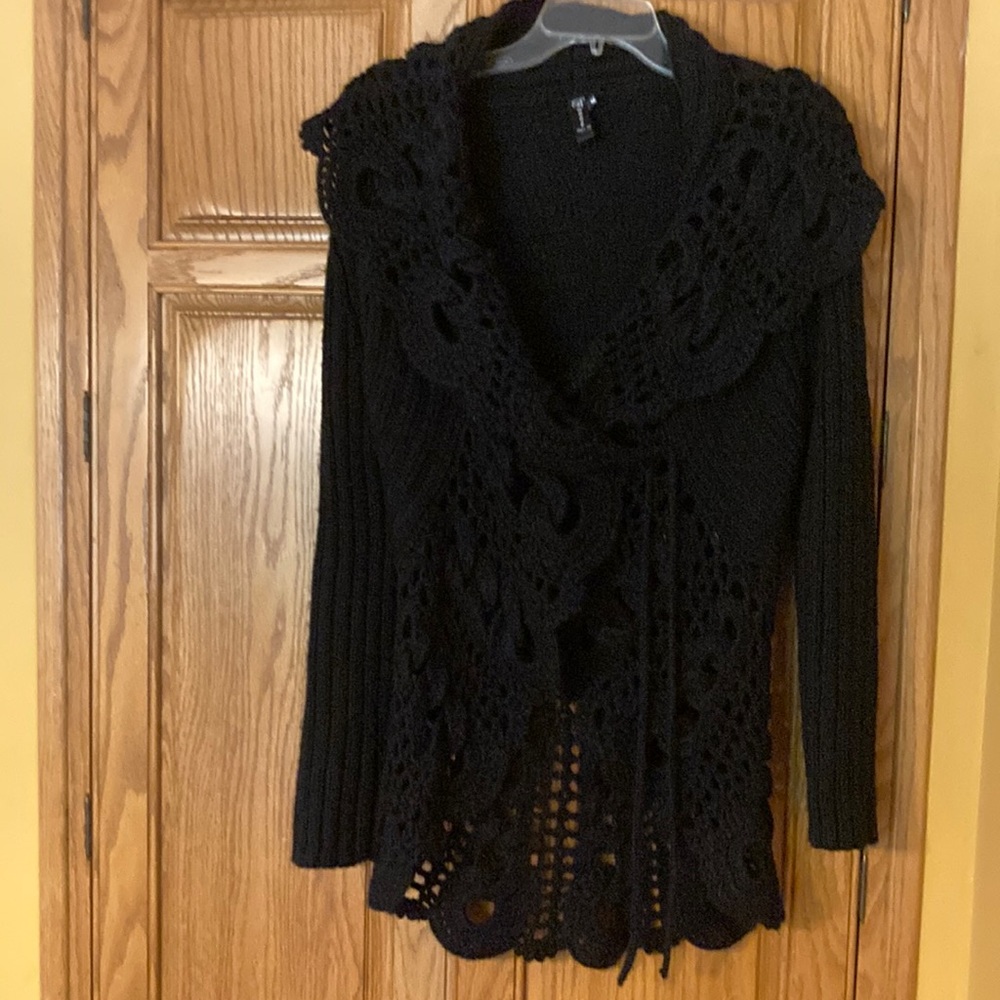 Bacci Black Sweater with Crochet Shawl Collar